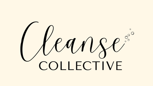 Logo of Cleanse Collective with a decorative element on a cosmic latte background